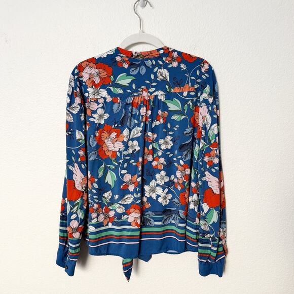 [Anthropologie] Maeve Elan Scarf Print Floral Button Down Tie Front Blouse Sz 10 - Picture 4 of 13